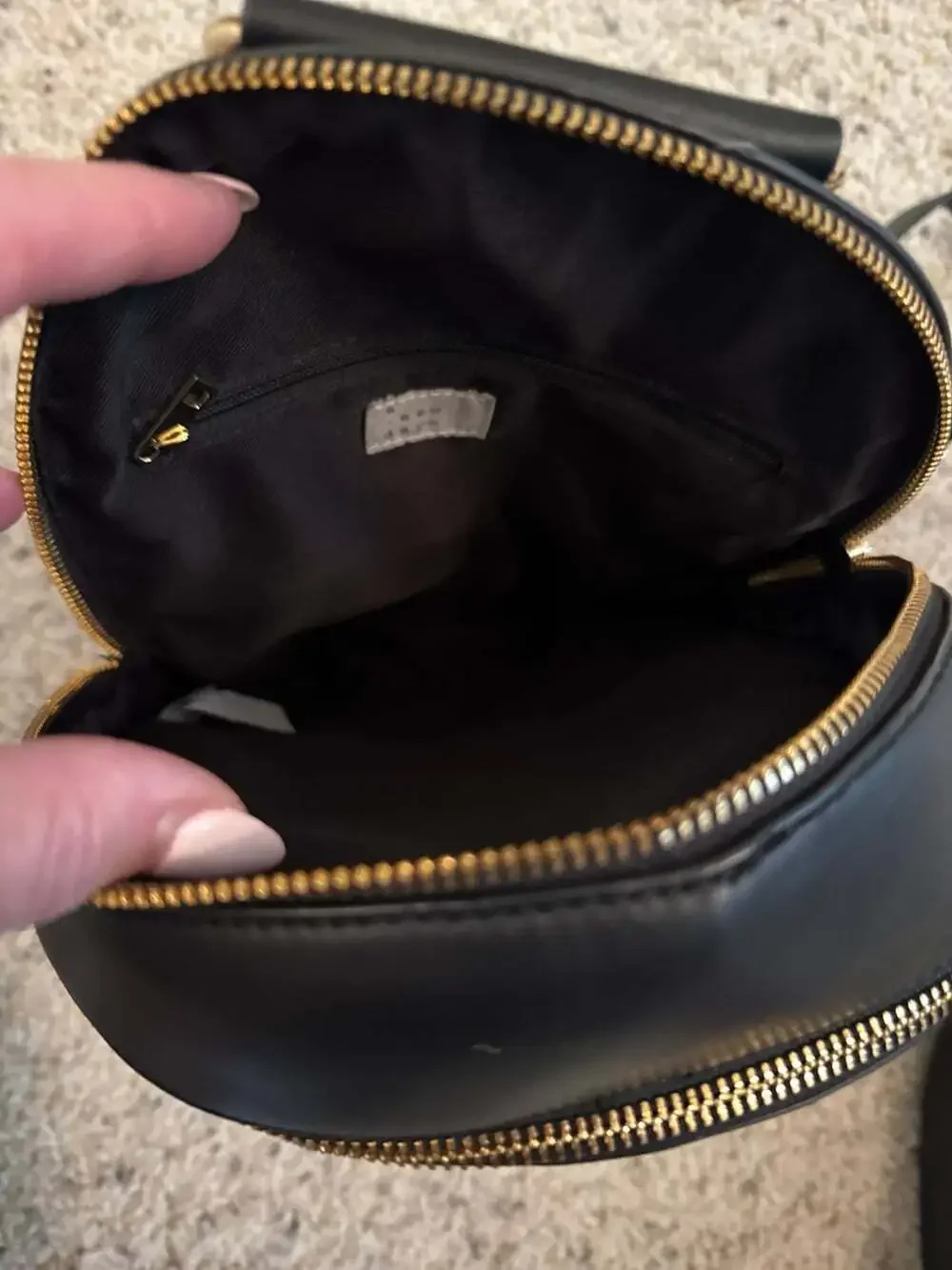 Womens Mini Backpack Purse Black Gold Ring Top Handle Double Zipper